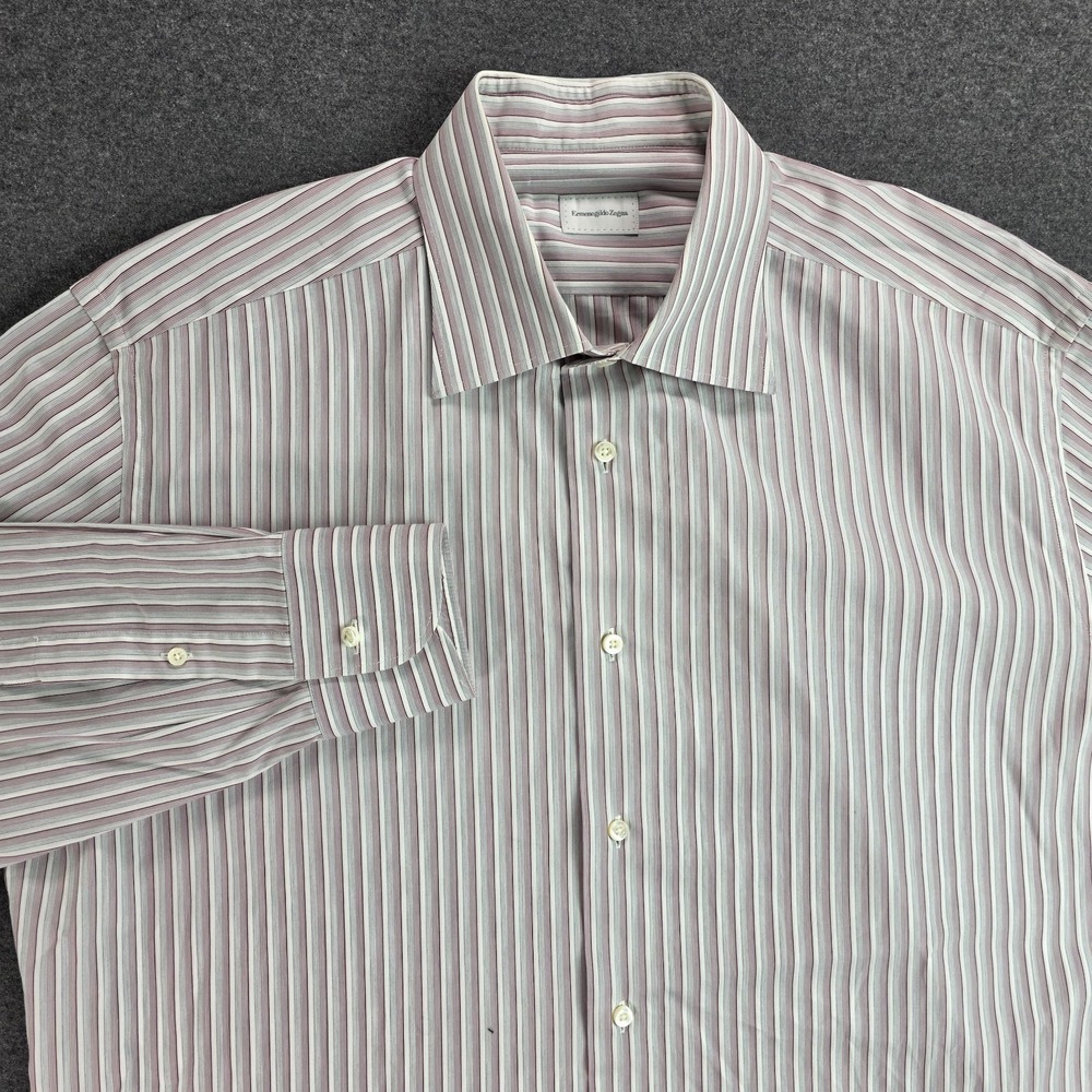 Ermenegildo Zegna 43/17 Dress Shirt Long Sleeve Gray Striped Cotton